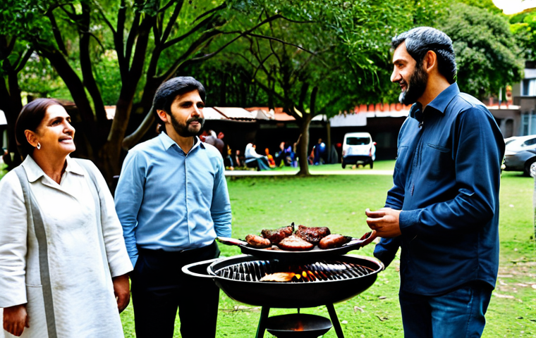 **

"A group of Argentinian families in Buenos Aires, fully clothed in modest, everyday attire, gathered around a traditional "asado" grill in a park. Background shows a blend of modern buildings and green spaces. The scene conveys community and resilience. Safe for work, appropriate content, perfect anatomy, natural proportions, family-friendly, professional photography, high quality."

**