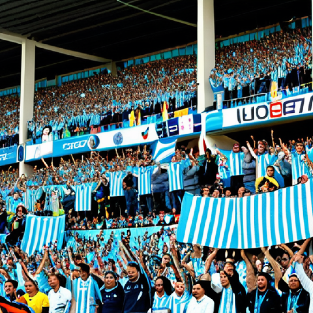 아르헨티나에서 인기 있는 스포츠 - Passionate Football Fans**
"A vibrant scene of Argentine football fans ("hinchas") in a stadium, fu...