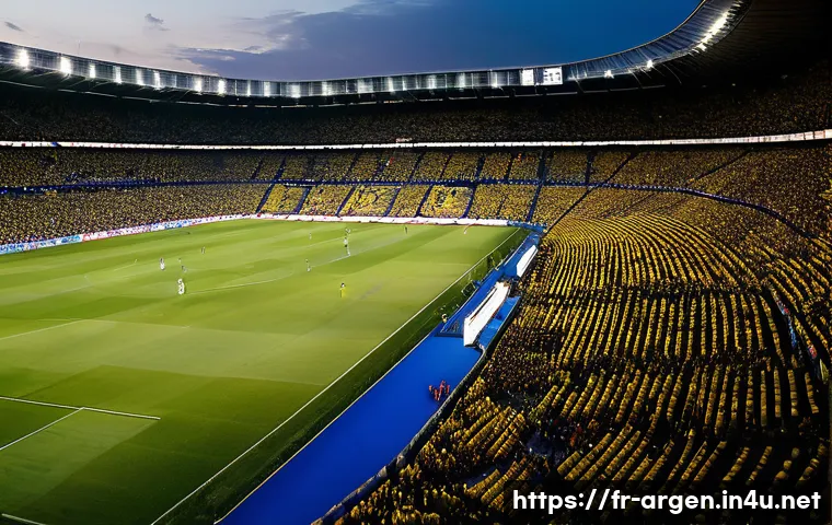 아르헨티나 포로 축구 리그 정보 - A vibrant stadium scene during the Argentine Supercl&aacute;sico between Boca Juniors and River Plate, capt...