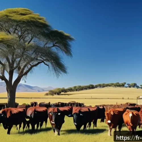 Home 31 아르헨티나 소고기 역사와 맛집 - A traditional Argentine estancia scene showing expansive pampas grasslands under a wide blue sky, wi...