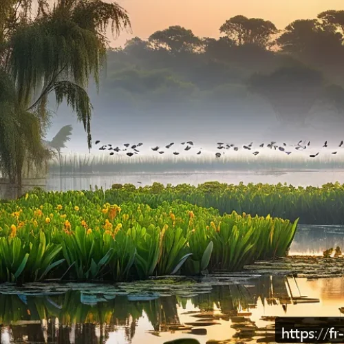 Home 17 아르헨티나에서 볼 수 있는 특이한 동물 - A vibrant Argentine wetland scene at dawn featuring a diverse array of migratory birds in flight and...